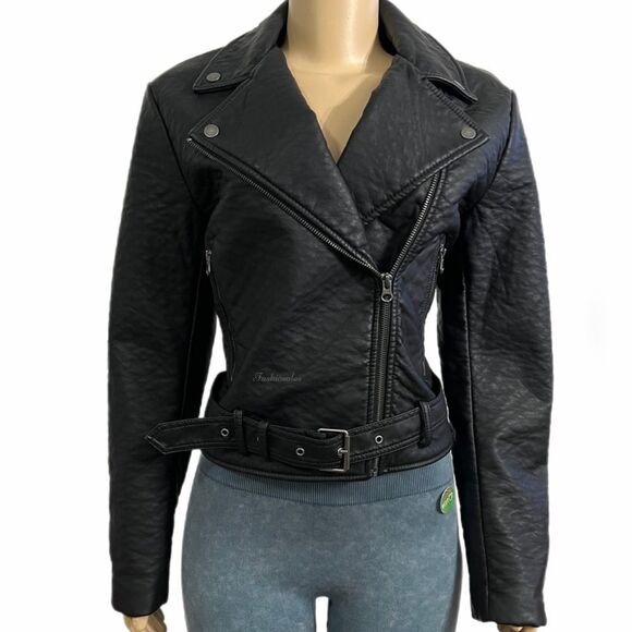 Victorias Secret Pebbled Motor Leather Jacket Black Large - Picture 1 of 5